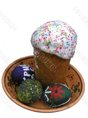 Easter cake and easter eggs