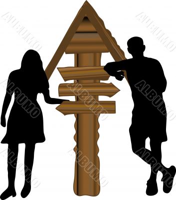 Man and woman by the signpost
