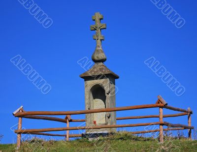 Eastern church shrine on blue sky background