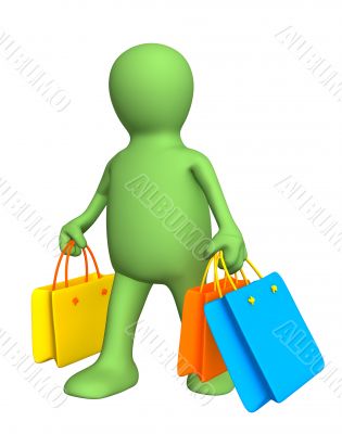 3d puppet, carrying packages with purchases 3d puppet, carrying packages with purchases