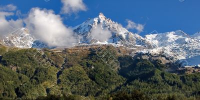 Mountain peaks in a snow