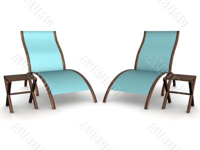 Two deckchairs on a white background. 3D image.