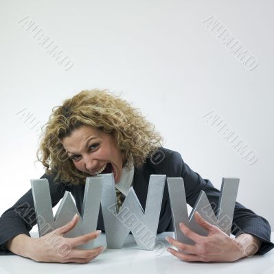 Woman biting letters