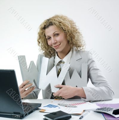 Happy woman with www