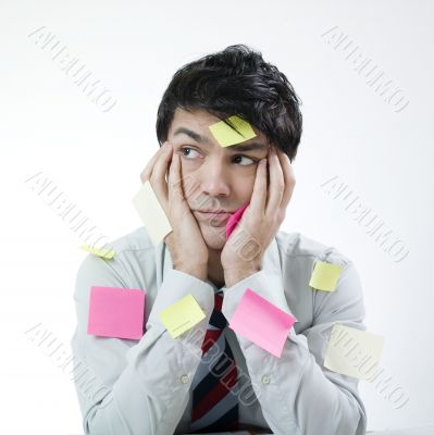 Discouraged man with stickers