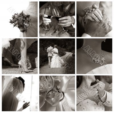Collage of nine wedding photos