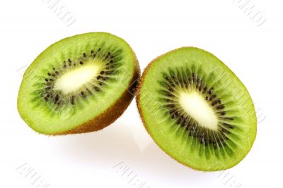 two slices of fresh juicy kiwi fruit two slices of fresh juicy kiwi fruit