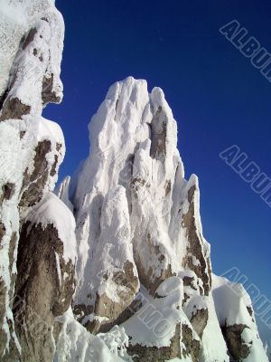 winter in mountains, rocks