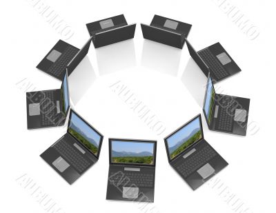 Nine 3d laptop, located around