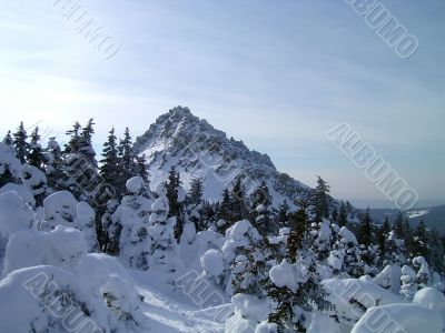 winter in mountains, rocks, woods