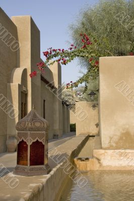 Arabian Village Lane with old arabic lamp