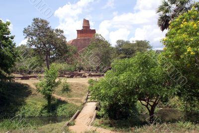 Stupa near river and trees