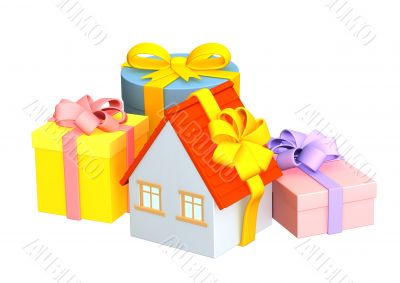 3d house - gift, wrapping a bright tape