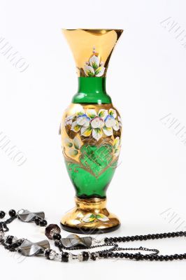 Crystal green vase and black beads