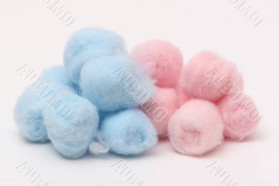 Blue and pink hygienic cotton balls