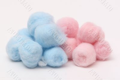 Blue and pink hygienic cotton balls Blue and pink hygienic cotton balls