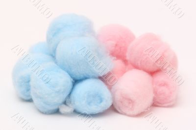 Blue and pink hygienic cotton balls