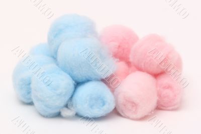 Blue and pink hygienic cotton balls Blue and pink hygienic cotton balls