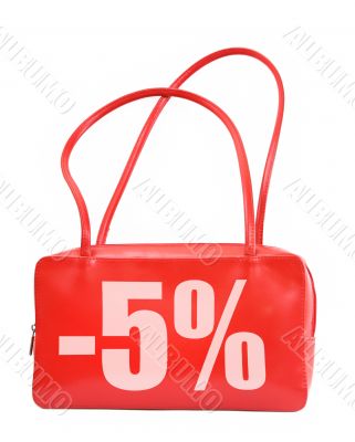 red leather handbag with sale sign