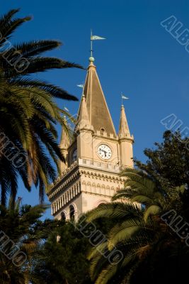 Clock tower and palm