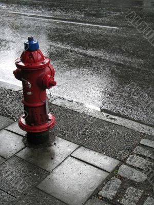 fire hydrant on wet street