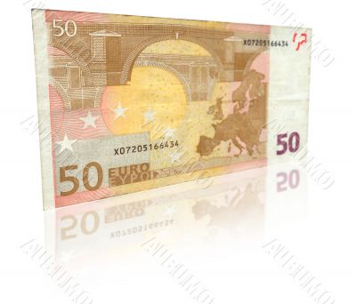 Fifty Euro banknote with reflection