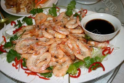 Plate of Prawns with Soy Sauce