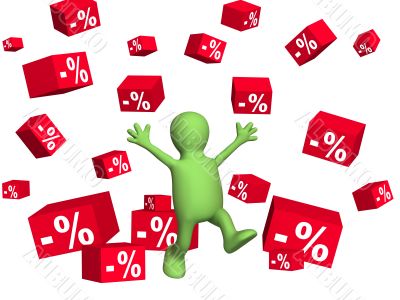 Happy 3d person - puppet, making shopping Happy 3d person - puppet, making shopping