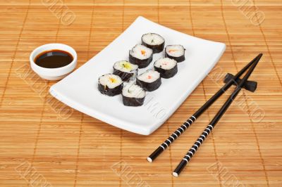 Sushi and soy sauce