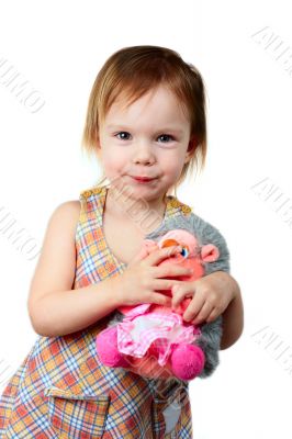 little beauty girl with toy hedgehog