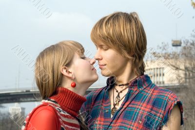 Portrait of the young couple outdoor 1