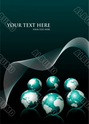 vector background with six globe and white wave