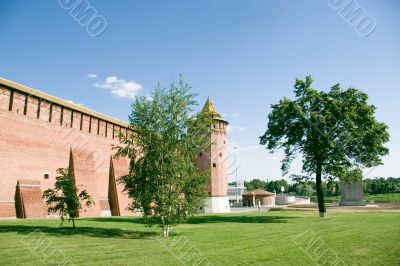 Bricks citadel and trees in Russia, summer day Bricks citadel and trees in Russia, summer day