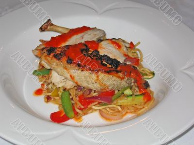 Char Grilled Chicken with Sweet Chilli Sauce and Noodles