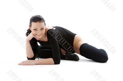 sporty girl in black leotard