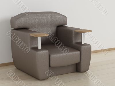 Leather armchair in a room. 3D image.