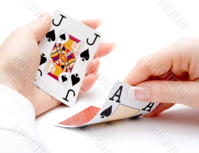 blackjack hand - drawing ace