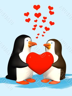 Couple the smiling in love 3D penguins