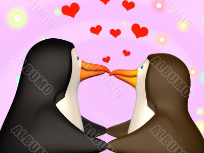 Couple the smiling in love 3D penguins