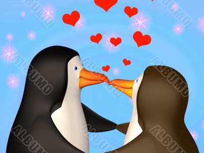 Couple the smiling in love 3D penguins