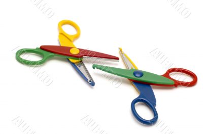 Colored scissors close up