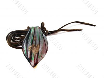 glass lavaliere on a leather lace