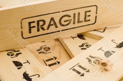 fragile sign on wood box