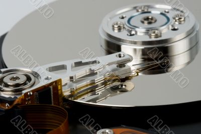 closeup opened hard disk drive
