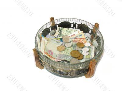 Vase with money from the different countries