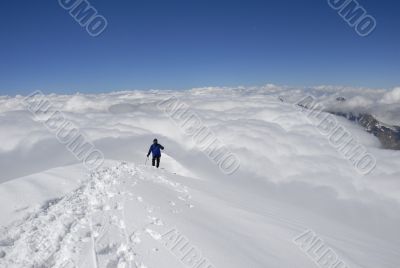 One climber with ice-axe One climber with ice-axe