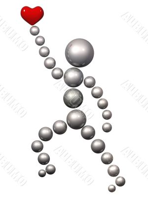 Person from chrome balls with red heart in a hand Person from chrome balls with red heart in a hand