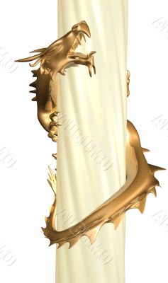 3d statue of the gold dragon twisting a column