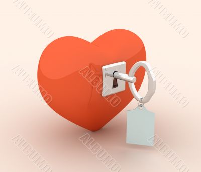 The 3d glass heart closed on the lock