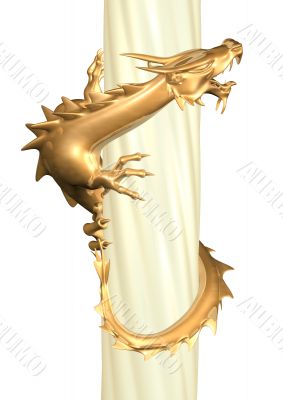 3d statue of the gold dragon twisting a column